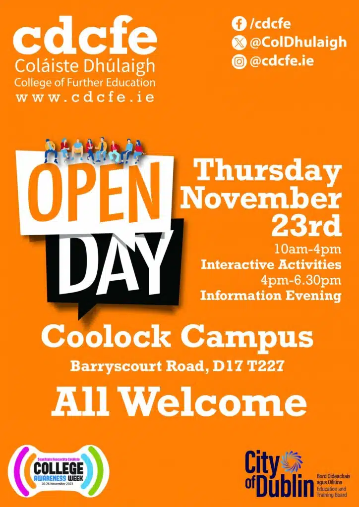 Open Day at Coláiste Dhúlaigh College of Further Education this Thursday