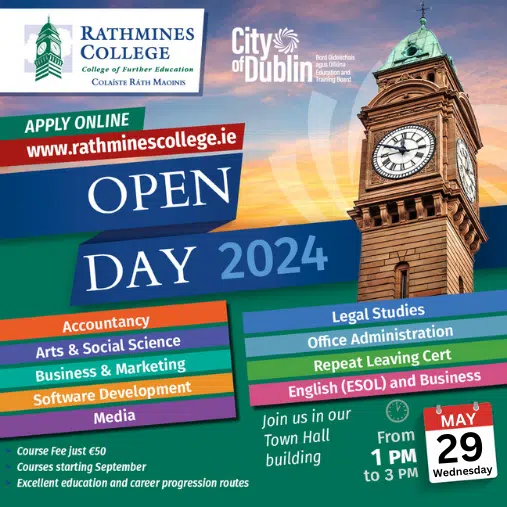 Rathmines College – Open Day Wednesday, 29th May ‘24