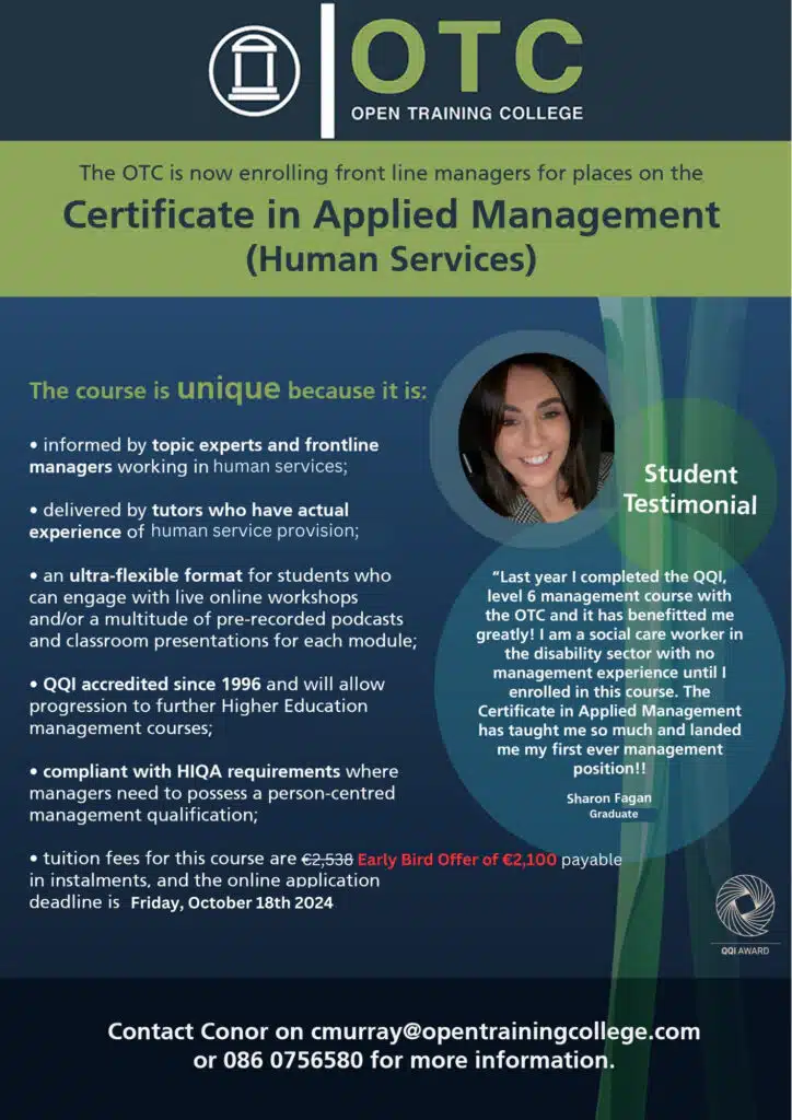 OTC Cert in Applied Management – Applicants Day – 24th October (online)