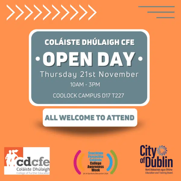 Coláiste Dhúlaigh College of Further Education Open Day This Thursday 10am-3pm